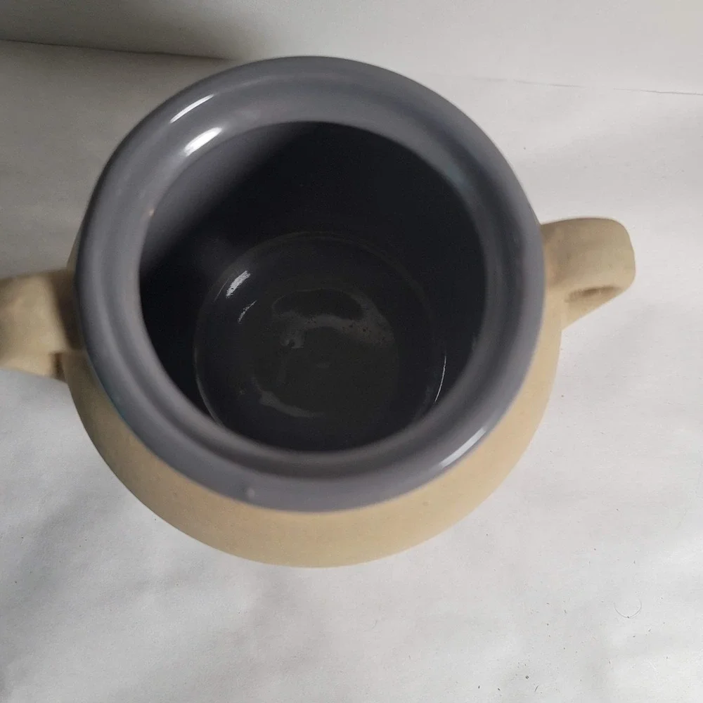 American Stoneware Factory‎ USA Small Crock Jar Gray Rim Lidded Pot Rustic Decor